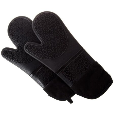 Lavish Home Lavish Home 69-08-B Silicone Oven Mitts Extra Long Professional Quality Heat Resistant with Quilted Lining & 2-Sided Textured Grip; Black 69-08-B